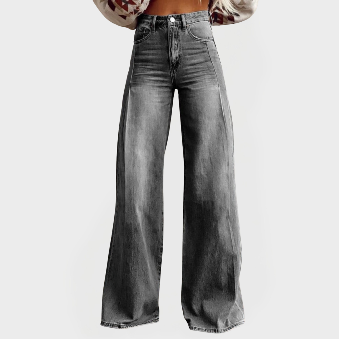 Karolína - Stiilsed Denim Püksid Laiade Jalgadega