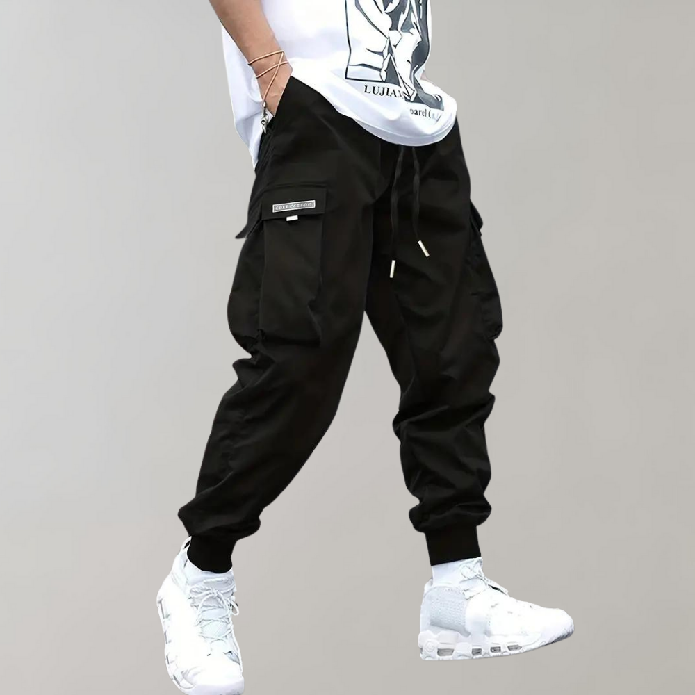Tomáš – Meeste Cargo Joggingupüksid – Lilla Streetwear Püksid Ees Zip-kottidega ja Paeltega