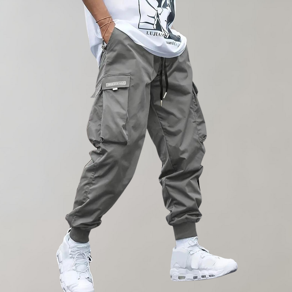 Tomáš – Meeste Cargo Joggingupüksid – Lilla Streetwear Püksid Ees Zip-kottidega ja Paeltega